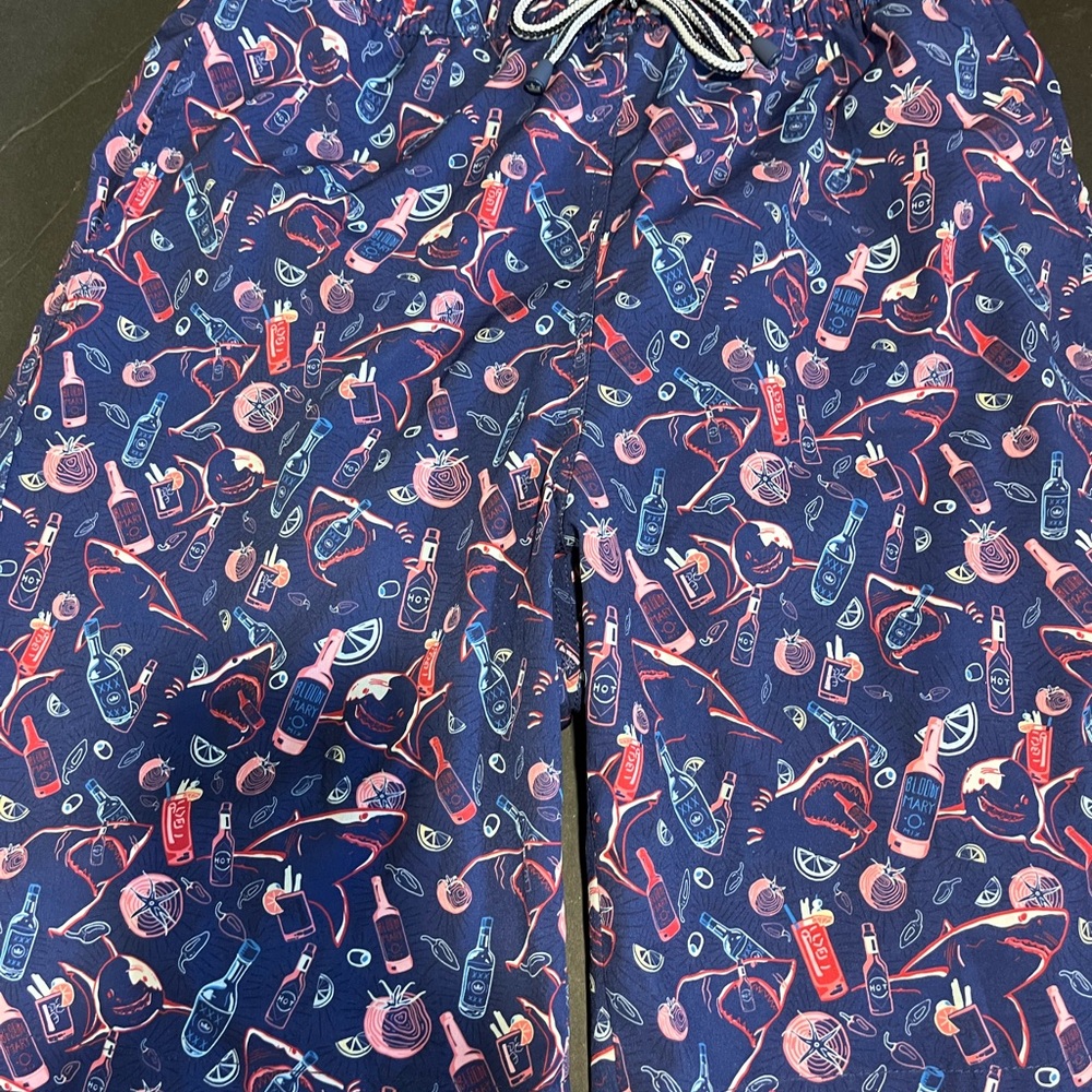 Peter Millar Blue Swim Trunks with Colorful Print